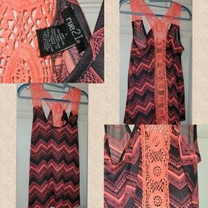 2 Piece Rue 21 Tanks with See-through Racer Back Pink Aztec and Boho -Size Large